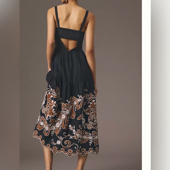 Anthropologie Black Midi Dress with Brown Floral Border - Picture 2 of 7